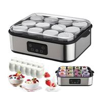 Yaourtière automatique 1,4 L/2,5 L avec écran LED - Yaourtière automatique avec 8/12 pots en verre, minuterie 0-48 h et température réglable 20-50 °C, for yaourts frais faits maison(2500ml)