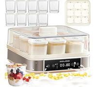Yaourtière automatique 40 W, machine de fermentation en acier inoxydable avec 9 pots en verre, température et contrôle du temps réglables pour yaourt, yaourt grec, natto, fermentation de la pâte