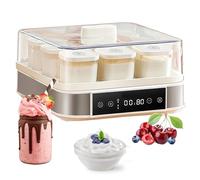 Yaourtière automatique, 9 pots en verre de 170 ml, affichage numérique et couvercle visuel, température et temps réglables de 25 à 65 ℃ pour votre maison biologique, fromagerie