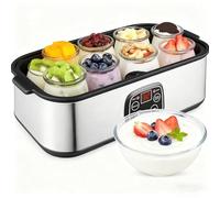 Yaourtière automatique avec écran LCD, yaourtière probiotique multifonctionnelle avec 8 pots en verre, contrôle du temps et de la température réglables, conception en acier inoxydable, pour dessert