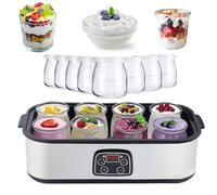 Yaourtière automatique de 1400 ml avec 8 pots en verre, machine à yaourt multifonction portable avec écran LCD, contrôle de température constante, pour yaourt frais fait maison