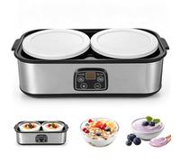 Yaourtière automatique et yaourtière 2000 ml avec 2 récipients en verre, température réglable et minuterie de 48 h pour faire soi-même du yaourt, du yaourt bio, du fromage, du natto