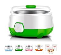 Yaourtière avec 3 pots, machine à yaourt probiotique 1 L avec doublure en acier inoxydable, faible bruit, machine de fermentation Natto pour faire du yaourt/vin de riz green
