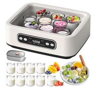 Yaourtière avec 9 bocaux en verre, pot intérieur en acier inoxydable, fermentation automatique, minuterie de 48 heures pour fromage, fruits et vin