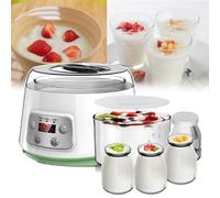Yaourtière Électrique (1,3 L), 4 Pots En Verre De 100 Ml, Écran LCD/interrupteur Tactile, Temps Réglable/arrêt Automatique, Nettoyage Facile, Pour Yaourt/natto,A