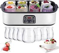 Yaourtière électrique 1400 ml, avec 8 pots de 175 ml, écran LED et minuterie, machine à yaourt électrique multifonction, yaourtière automatique facile à nettoyer for yaourt frais fait maison
