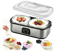Yaourtière électrique 2000 ml - 2 pots - Température & Minuteur Réglables - Sans BPA - 25W Yaourtière automatique - Fromage - inox