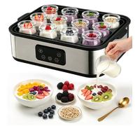 Yaourtière électrique 2200ml - 12 pots avec couvercle yaourt électrique - Température 8-131°F & Minuteur Réglables - 25W - Sans BPA