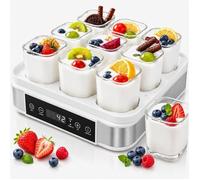 Yaourtière électrique - 9 pots en acier inoxydable de 170 ml | Écran LED, thermostat réglable 25-65°C et minuterie 99 h