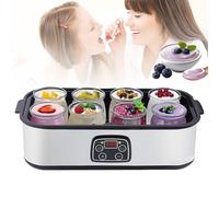 Yaourtière Électrique Avec 8 Pots En Verre, 1 400 Ml, Écran LED, Température Et Minuterie Réglables, Pour La Fabrication De Yaourts Bio Et De Natto.,A