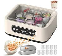 Yaourtière Électrique De 1,6L Avec 9 Pots Portables, Minuterie Et Température Réglables, Cuve Intérieure En Acier Inoxydable 304, Idéale Pour La Préparation De Yaourts Maison, De Natto