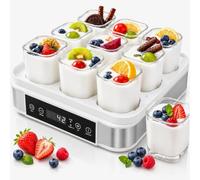 Yaourtière Électrique, Machine à Yaourt, Yaourtière Pratique et Compacte | avec Minuterie, Thermostat Réglable et Écran LED, avec 9 Pots en Verre de 170ml, sans BPA, 40 W