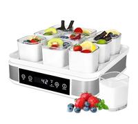 Yaourtière Électrique, Machine à Yaourt, Yaourtière Pratique et Compacte, avec Minuterie, Thermostat Réglable et Écran LED, avec 9 Pots en Verre de 170ml, sans BPA, 40 W