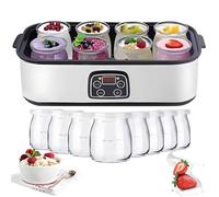 Yaourtière électrique multifonction, 1400 ml, avec 8 pots de 175 ml, affichage LED et minuterie, nettoyage facile pour yaourt frais fait maison