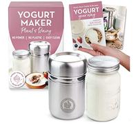 Yaourtière en acier inoxydable avec pot en verre de 1 litre et livre de recettes complet pour faire plus de 12 yaourts faits maison sans produits laitiers et au lait