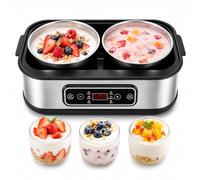 Yaourtière grecque 2 l avec 2 gobelets en acier inoxydable, écran One-Touch, yaourtière avec minuterie et contrôle de la température pour yaourt grec, fromage, natto, vin de riz, sans BPA