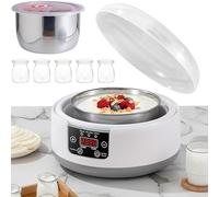 Yaourtière, heure et température réglables, yaourtière probiotique avec 5 pots, yaourtière multifonction avec affichage LED et minuteur, pour faire du yaourt/natto/vin de riz (1200 ml)