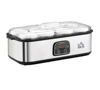 HomCom Yaourtière 8 pots verre 180 ml – acier inox, minuterie, thermostat réglable, écran numérique