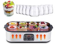 Yaourtière, Machine à yaourt numérique de 1400 ml avec 8 pots en verre, Machine à yaourt électrique multifonction avec écran LCD, pour préparer des desserts faits maison frais et sains