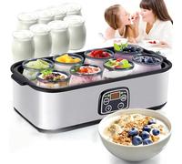 Yaourtière numérique automatique avec 8 pots de yaourt en verre de 170 g, yaourtière probiotique en acier inoxydable avec contrôle de la température constante et écran LCD