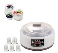 Yaourtière Pratique en Acier Inoxydable, Machine à Yaourt 15W | avec 5 Pots en Verre avec Couvercle,Affichage Numérique, Sans BPA,Thermostat Réglable,pour Famille et Yaourts Faits Maison