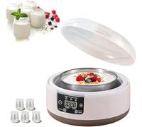 Yaourtière probiotique 1200 ML, contrôle de la température Pendant 36 Heures, avec 5 Pots en Verre, pour yaourts grecs et végétaliens Faits Maison White,1.2L