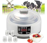 Yaourtière, yaourtière automatique 1,2 L, avec 5 pots de 100 ml, affichage LED, température réglable et contrôle du temps (8-12 h), yaourtière électrique, yaourtière automatique facile à nettoyer
