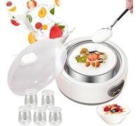Yaourtière, Yaourtière automatique 1,2 L, avec 5 pots de 100 ml, contrôle thermostatique 15 W et doublure en acier inoxydable Yaourtière électrique, Yaourtière automatique facile à nettoyer