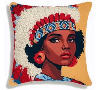 YAOYANG Kit Latch Hook Coussin 43x43 cm,Point Noué DIY à Réaliser,Indiens | Tout le nécessaire pour commencer est préparé : toile à motif, fils prédécoupés et outil de nouage