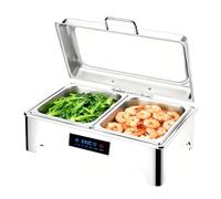 YAOYAOO Chafing Dish Buffet 9L, Chauffe-Plats en Acier Inoxydable, Chafing Dish Électrique Chauffant avec Intelligent de la Température pour Traiteur, Buffet et fête,400W (1/2)