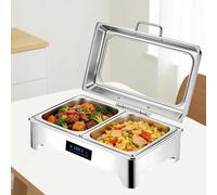 YAOYAOO Chafing Dish Electrique, Chauffe-Plats Électrique en Acier Inoxydable, 9 L Chafing Dish avec Couvercle en Verre Transparent et Régulation de Température Tactile pour Restaurant et Buffet(1/2)