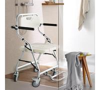 YAOYAOO Chaise Douche Handicapé Pliable, Roulette, Siège de Douche avec Accoudoirs et Repose-Pieds Rabattables, Imperméable et Antirouille, Facile à Nettoyer