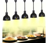 YAOYAOO Lampe Chauffe-Plat Réglable Suspendue 250W, Lampe Chauffante Infrarouge Professionnelle pour Cuisine, Maintien Aliments au Chaud - Idéale Restaurant, Buffet, Café, Hôtel (5, Noir 25 cm)