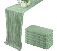 YAOYIN Chemin de Table Vert Sauge, 6 Pièces 90*300cm Décoration de Table de Mariage Nappe, Tissu de Gaze Rustique Lavable, Chemin de Table Boho, pour Decoration Mariage EVJF, Decoration Anniversaire