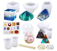 YAOYIN Lot de 43 moules en silicone époxy avec verre doseur et bâtonnets pour débutants