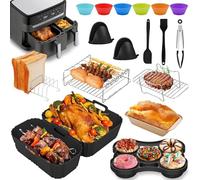YAOYIN Moule Silicone Air Fryer pour Moulinex Dual Easy Fry 5,2/3,1L, 18 Pcs Accessoires Air Fryer pour moulinex - EY9018 EZ9018 Moule Air Fryer Accessoires, Grille Racks,Moule Cake etc