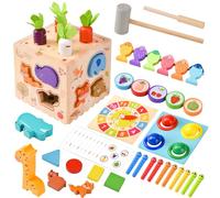 YAOZUP Jouets Montessori 1 2 3 4 Ans, Jeux Montessori Jouets en Bois, 8 in 1 Jeux Montessori Cubes Activité Jouet éducatif Enfant avec Récolte de Carottes, Jeu de Pêche Magnétique, etc
