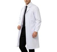 YAPAZULU Blouse Blanche Chimie Coton Unisexe Laboratoire Manches Longues Col Revers Poignets Boutonnés Trois Poches Coupe Régulière Tenue Médicale Étudiant Collège Médecin Scientifique Travail