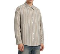 YAPAZULU Chemise Homme à Rayures Veste Chemise Manches Longues Haut col Rabattu Décontracté Pull Oversize Confortable Vêtement D'extérieur Casual Chemisier Rayé Élégant Veste Légère pour Homme