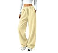 YAPAZULU Pantalon Large Femme Texturé Gaufré Taille Élastique | Cordon long Coupe Ample Poche Latérale Tricoté Sportif Renforcé Technique Pantalon D'Hiver Chaud Vacances Assemblé