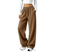 YAPAZULU Pantalon Large Femme Texturé Gaufré Taille Élastique | Cordon long Coupe Ample Poche Latérale Tricoté Sportif Renforcé Technique Pantalon D'Hiver Chaud Vacances Assemblé