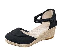 YAPAZULU Sandales Espadrilles Femme à Lanière Simple Mules Compensées d'Été avec Boucle Chaussures de Plage Faciles à Enfiler Semelle en Corde Antidérapante Style Minimaliste Talon Stable