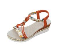 YAPAZULU Sandales Espadrilles Femme Compensées Style Romain Chaussures à Bout Fermé avec Strass et Élastique Sandales d'Été pour Plage et Vacances Semelle Épaisse Antidérapante Bohème Chic
