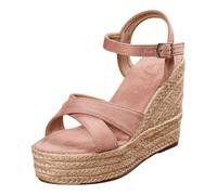 YAPAZULU Sandales Espadrilles Femme en Daim Souple Chaussures Compensées Antidérapantes avec Semelle en Corde Talon Épais Confortable et Léger Sandales d'Été Stylisées pour Voyages