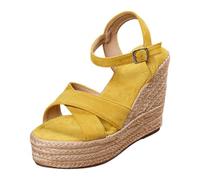 YAPAZULU Sandales Espadrilles Femme en Daim Souple Chaussures Compensées Antidérapantes avec Semelle en Corde Talon Épais Confortable et Léger Sandales d'Été Stylisées pour Voyages