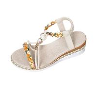 YAPAZULU Sandales Romaines Femme à Bout Fermé avec Strass Chaussures Compensées en Tressé Élastique Sandales d'Été Antidérapantes pour Plage Talon Épais pour La Marche Quotidienne et Fêtes