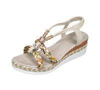 YAPAZULU Sandales Romaines Femme à Bout Fermé avec Strass Chaussures Compensées en Tressé Élastique Sandales d'Été Antidérapantes pour Plage Talon Épais pour La Marche Quotidienne et Fêtes