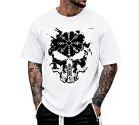 YAPAZULU T-Shirt Homme à Manches Courtes Coupe Classique Col Rond 3D Imprimé Symboles De La Mythologie Nordique Et Viking T-Shirt Homme Imprimé Crâne Punk Gothique Oversized Hiphop Streetwear