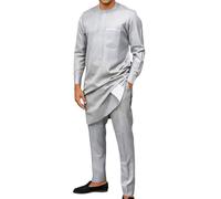 YAPAZULU Tenue Mois de L'histoire Des Noirs Homme Style Africain Col Rond et Manches Longues Ensemble Pantalon Long pour Fête Vêtement Ethnique Deux Pièces