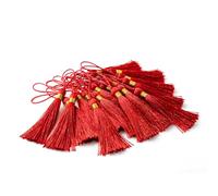 YAPKOLV Lot de 100 pompons faits main, pompons rouges avec rubans dorés, idéal pour la création de bijoux, souvenirs, marque-pages et accessoires de bricolage DIY.